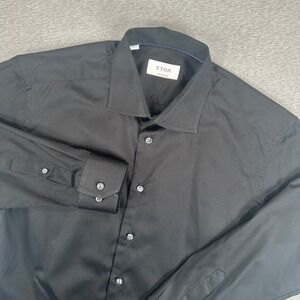 Eton‎ Dress Shirt Mens Medium Black Cotton Long Sleeve Spread Collar Custom Made
